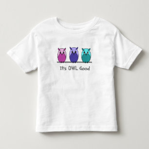 Cute Colourful Purple Pink Teal Cartoon Owls Toddler T-Shirt