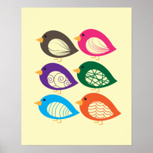 Cute colourful quirky birds poster