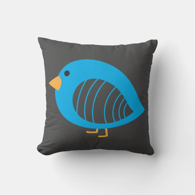Cute colourful quirky birds throw pillow (Front)