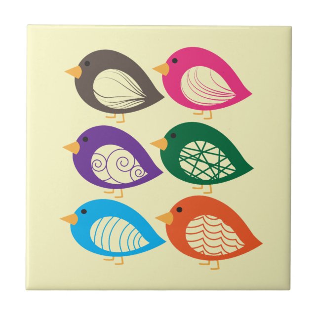 Cute colourful quirky birds tile (Front)