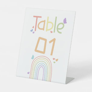Cute Colourful Rainbow Baby Shower Table Numbers Pedestal Sign