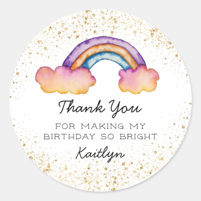 Cute Colourful Rainbow Birthday Party Classic Round Sticker (Front)