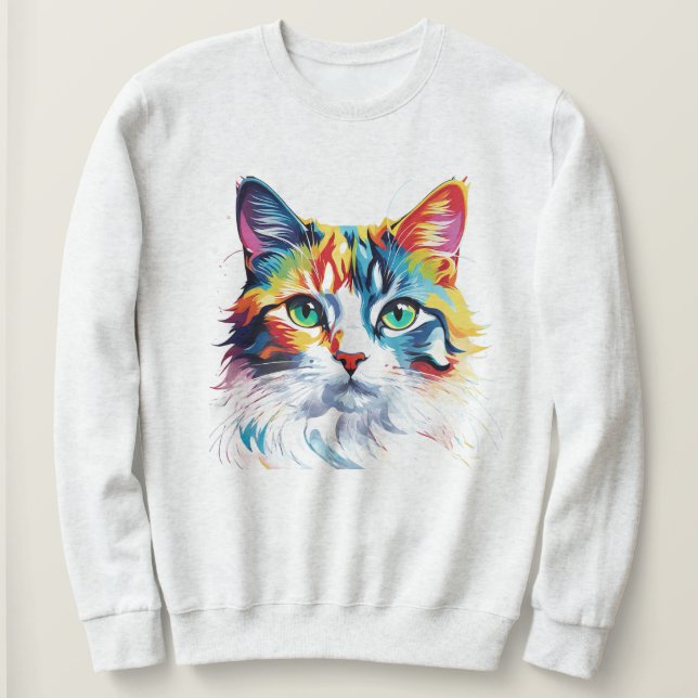 Cute Colourful Rainbow Cat Animal  Sweatshirt (Design Front)