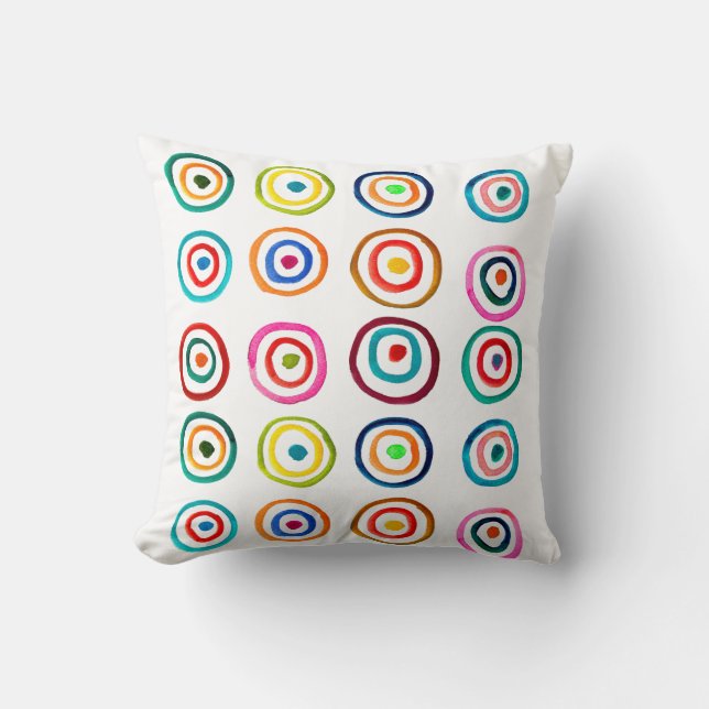 Cute colourful rainbow circles whimsical cushion (Front)