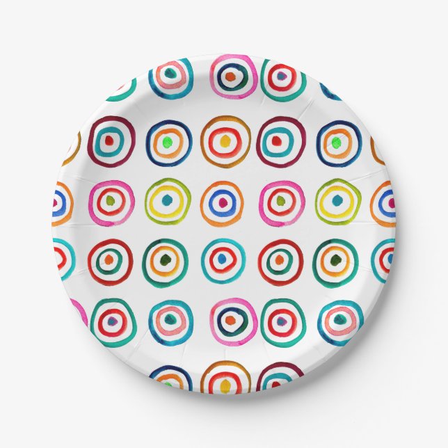 Cute colourful rainbow circles whimsical paper plate (Front)