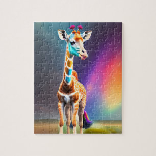 Cute Colourful Rainbow Colours Giraffe Jigsaw Puzzle
