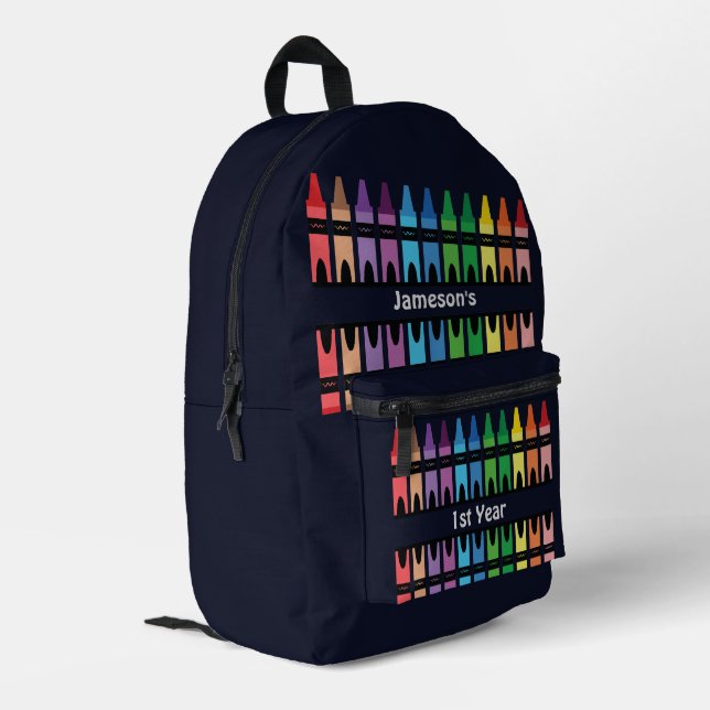 Cute Colourful Rainbow Crayon Personalised Printed Backpack (Back Corner Left)