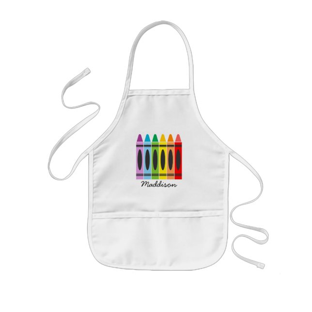 Cute Colourful Rainbow Crayons Artist Personalised Kids Apron (Front)