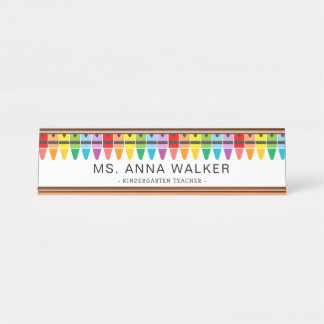 Cute Colourful Rainbow Crayons Kindergarten Teache Desk Name Plate