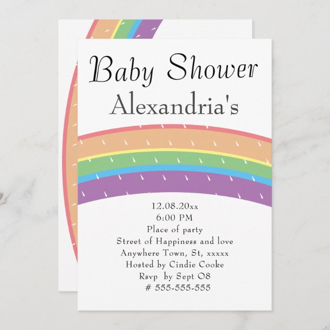 Cute Colourful Rainbow Gender Neutral Baby Invitation (Front/Back)