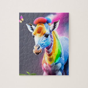 Cute Colourful Rainbow Giraffe And Butterflie Jigsaw Puzzle