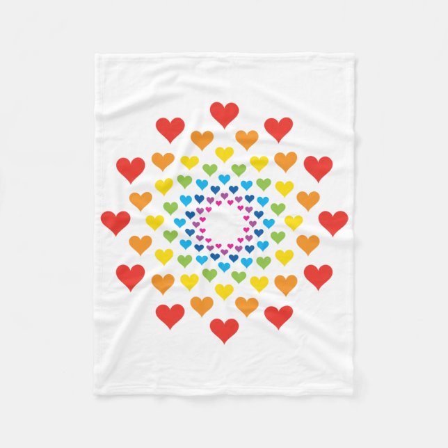 Cute colourful rainbow hearts fleece blanket (Front)