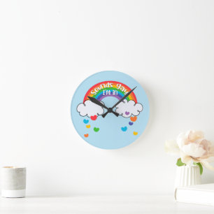 Cute Colourful Rainbow Hearts Sounds Gay I'm In Round Clock