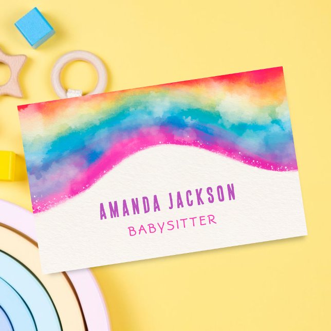 Cute Colourful Rainbow Nanny Daycare Babysitting  Business Card (Creator Uploaded)