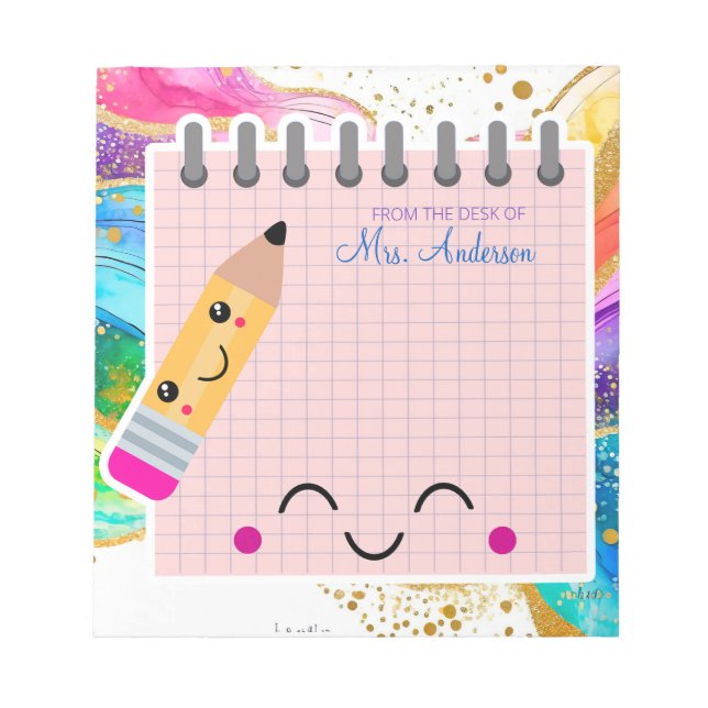 Cute Colourful Rainbow Pastel Teacher Appreciation Notepad (Front)