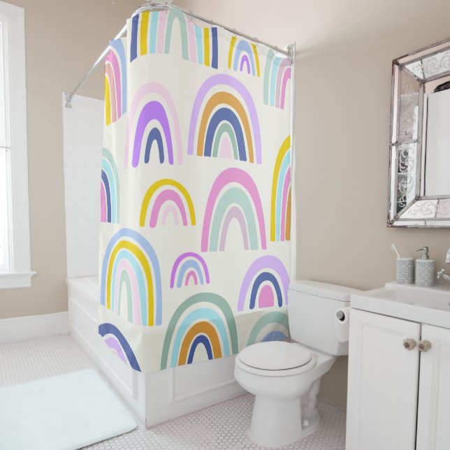 Cute Colourful Rainbow Pattern in Bright Pastels Shower Curtain (In Situ)