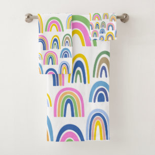 Cute Colourful Rainbow Pattern in Pink and Yellow  Bath Towel Set