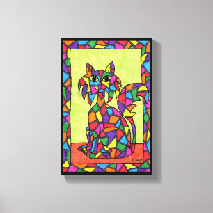 Cute Colourful Rainbow Stained Glass Mosaic Cat Canvas Print