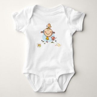 Cute Colourful Rainbow Stick Figure Bird Butterfly Baby Bodysuit