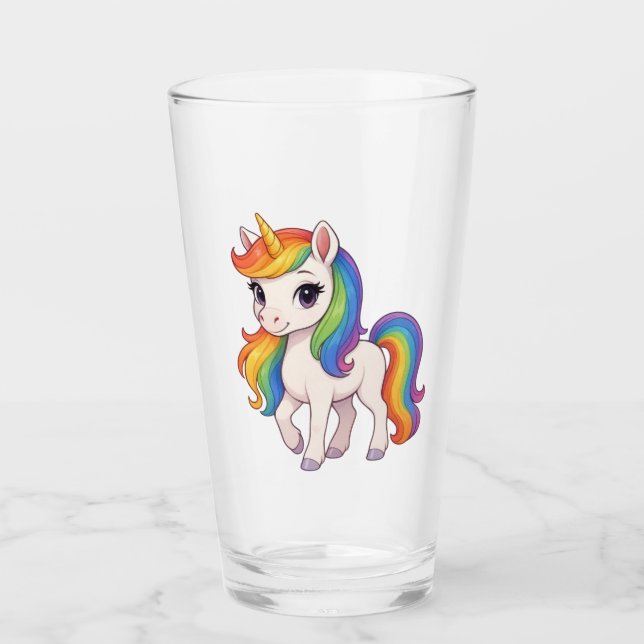 Cute, Colourful Rainbow unicorn  Glass (Front)