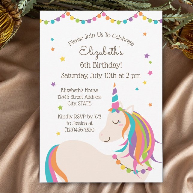 Cute Colourful Rainbow Unicorn Kids Birthday Party Invitation (Creator Uploaded)