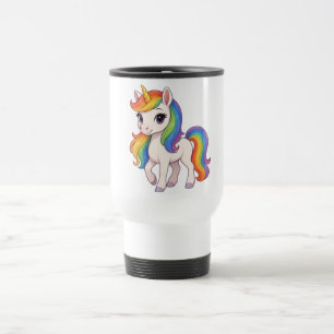 Cute, Colourful Rainbow unicorn Travel Mug