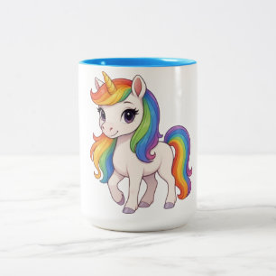 Cute, Colourful Rainbow unicorn Two-Tone Coffee Mug