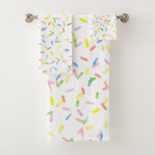 Cute colourful rainbow watercolor sprinkles fun bath towel set