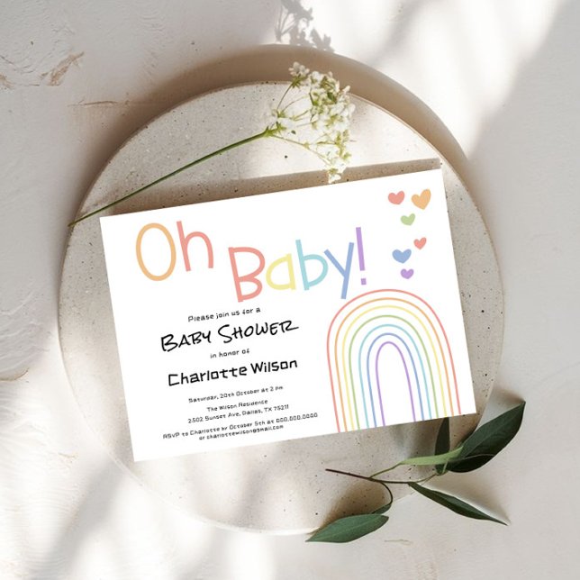 Cute Colourful Rainbow with Hearts Baby Shower Invitation (Creator Uploaded)