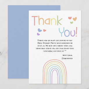 Cute Colourful Rainbow with Hearts Baby Shower Thank You Card