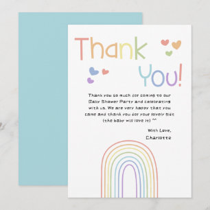 Cute Colourful Rainbow with Hearts Baby Shower Thank You Card