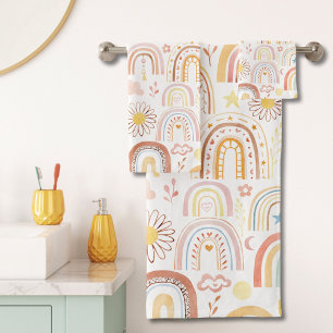 Cute Colourful Rainbows and Daisy Flowers Abstract Bath Towel Set