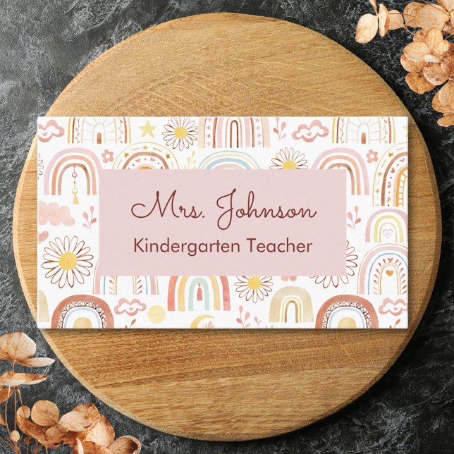 Cute Colourful Rainbows and Daisy Flowers Abstract Business Card (Close up)