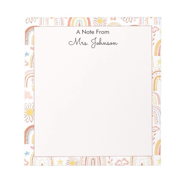 Cute Colourful Rainbows and Daisy Flowers Abstract Notepad (Front)