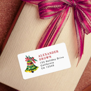 Cute Colourful Red And Green Christmas Bell Addres Label