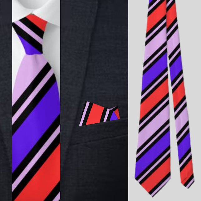 Cute Colourful Red Blue Stripes Pattern          Tie (Creator Uploaded)