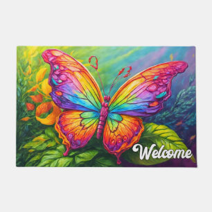 Cute Colourful Retro Butterfly Art Doormat