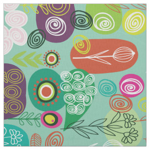 Cute Colourful Retro Cartoon Floral Pattern Fabric