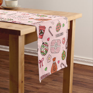 Cute Colourful Retro Christmas Pink Short Table Runner
