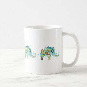 Cute Colourful Retro Floral Elephant 2 Coffee Mug