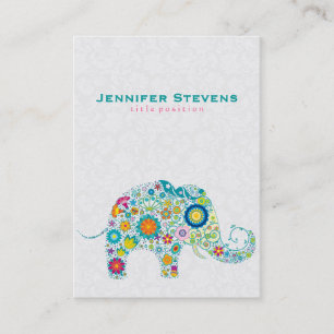Cute Colourful Retro Floral Elephant Business Card