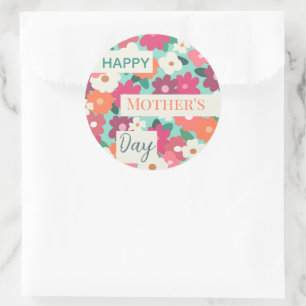  Cute Colourful Retro Floral / Mother's Day      Classic Round Sticker