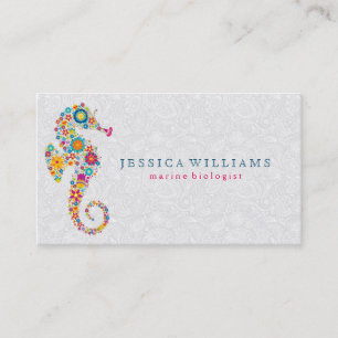 Cute Colourful Retro Floral Sea Horse Business Card
