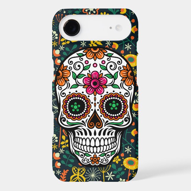 Cute Colourful Retro Floral Sugar Skull Case-Mate iPhone Case (Back)