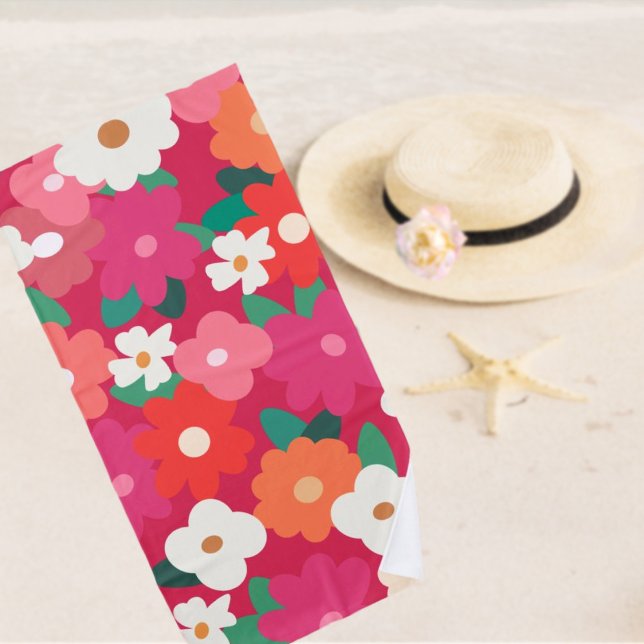 Cute Colourful Retro Florals   Beach Towel (Creator Uploaded)