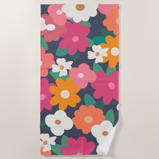 Cute Colourful Retro Florals       Beach Towel (Front)