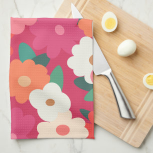 Cute Colourful Retro Florals    Tea Towel