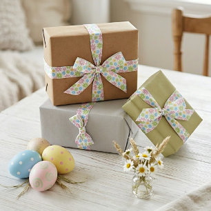 Cute Colourful Retro Flower Art Pattern Ribbon Satin Ribbon