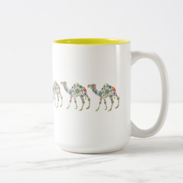Cute Colourful Retro Flower Camels Two-Tone Coffee Mug (Right)