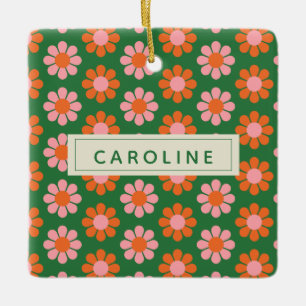 Cute Colourful Retro Flower Pattern Green Pink Nam Ceramic Ornament